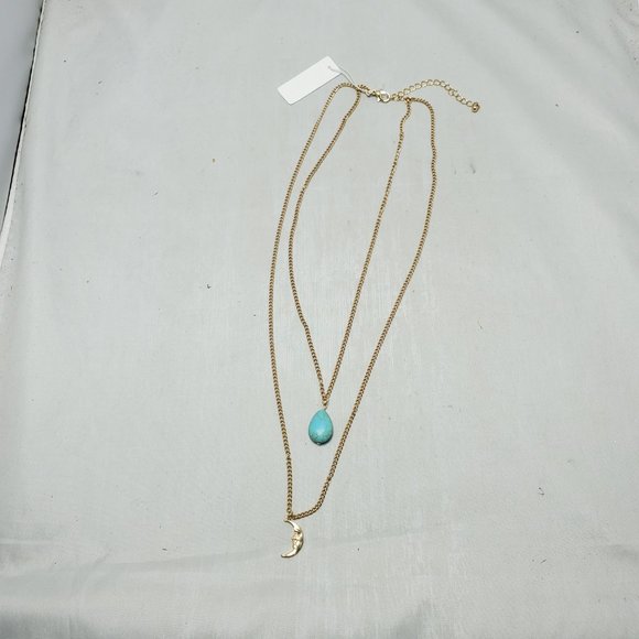 Banana Republic gold crescent moon with turquoise stone gold layered necklace - Picture 3 of 9